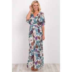 Pink Blush Floral Chiffon Maxi Dress Size Medium